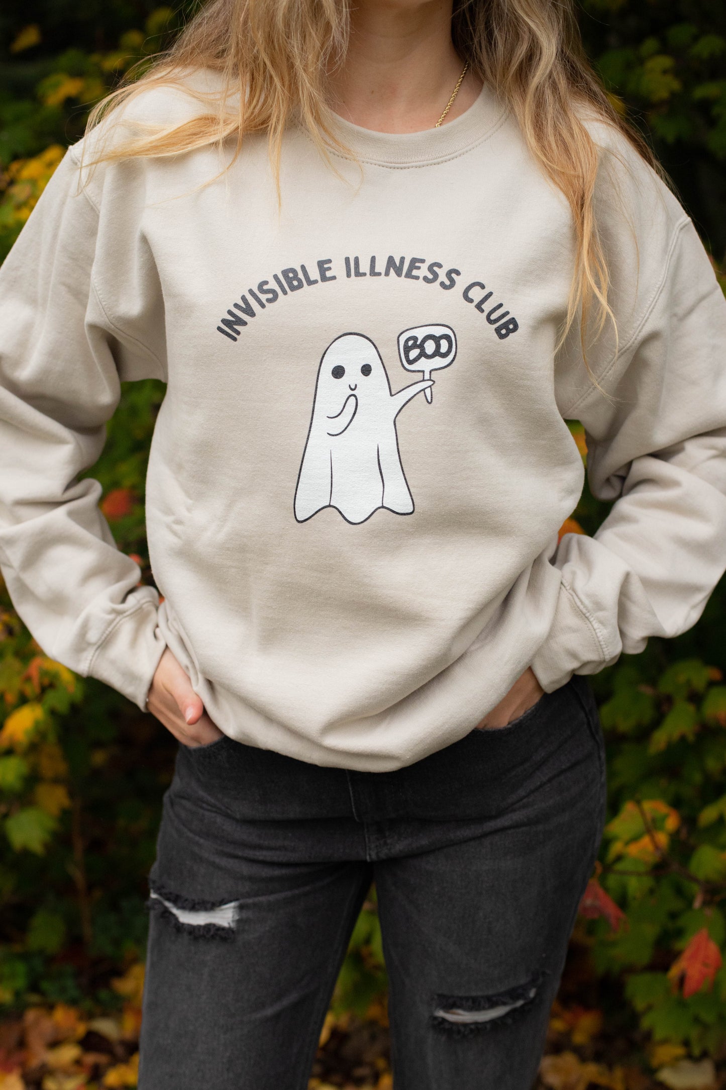 Invisible illness awareness with ghost crewneck