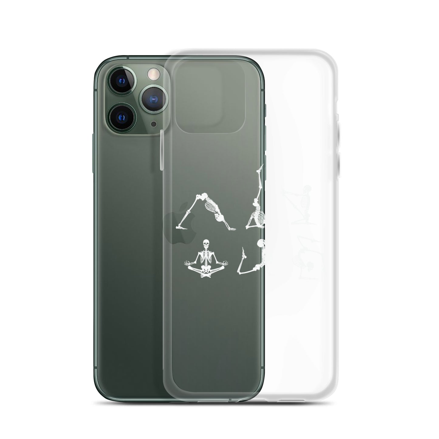 Skeletons doing yoga on a clear case for iPhone