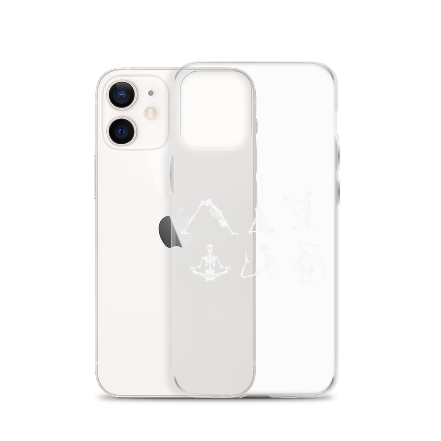 Skeletons doing yoga on a clear case for iPhone