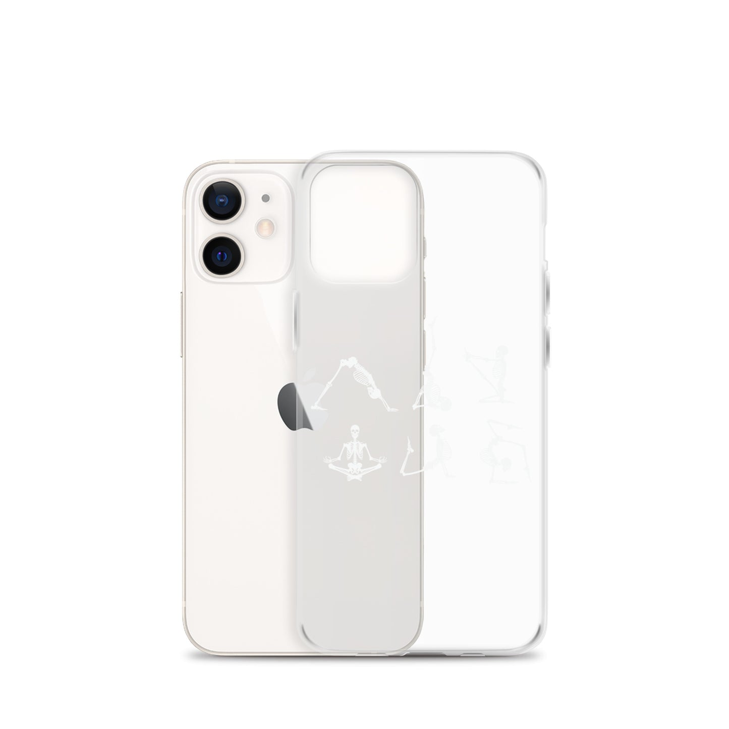 Skeletons doing yoga on a clear case for iPhone