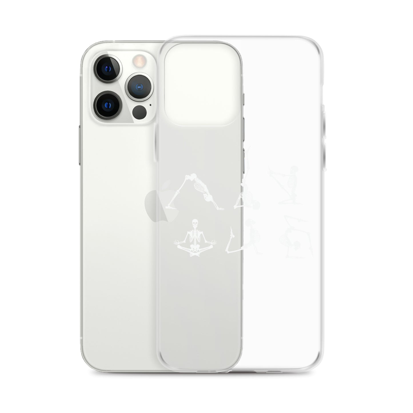 Skeletons doing yoga on a clear case for iPhone