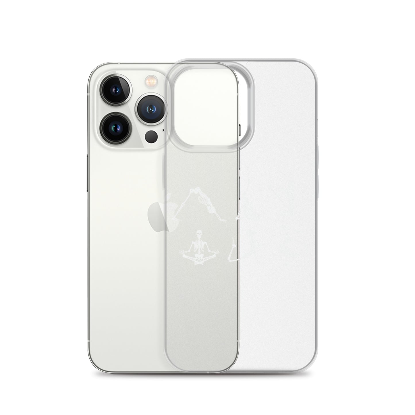 Skeletons doing yoga on a clear case for iPhone