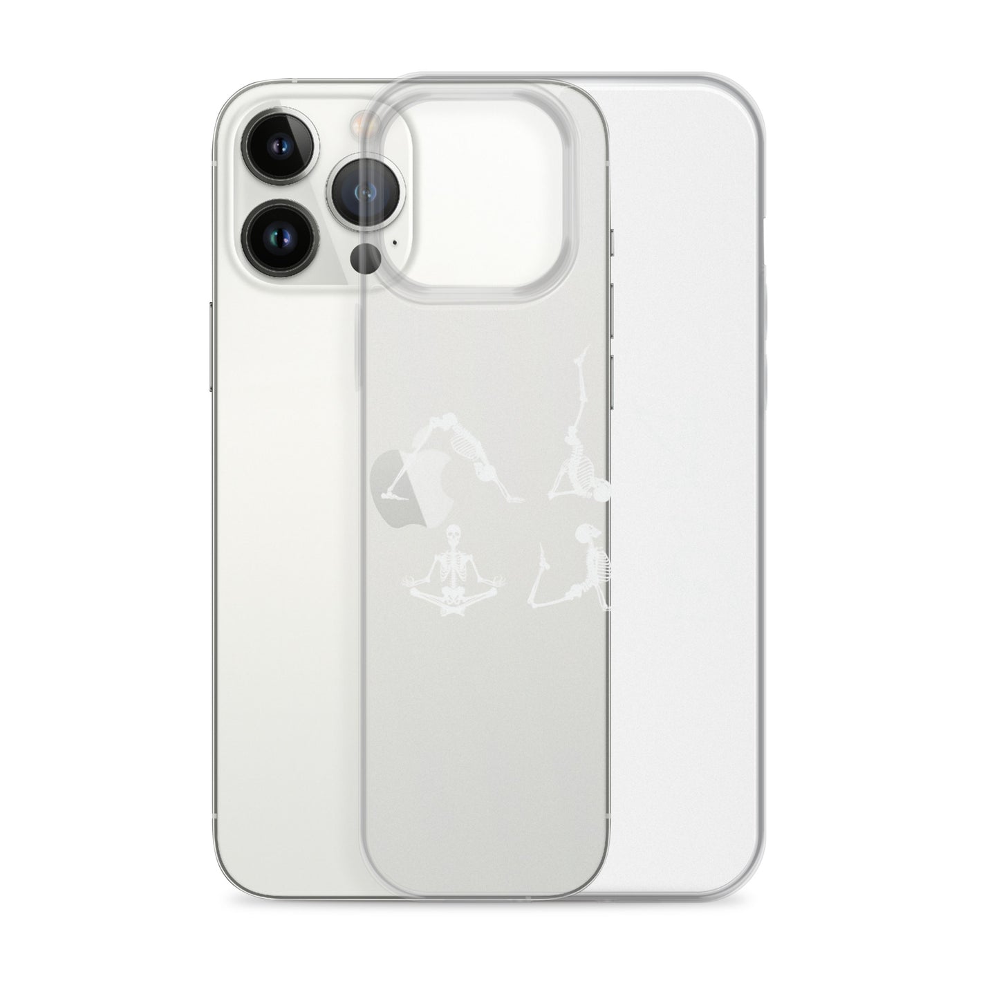 Skeletons doing yoga on a clear case for iPhone