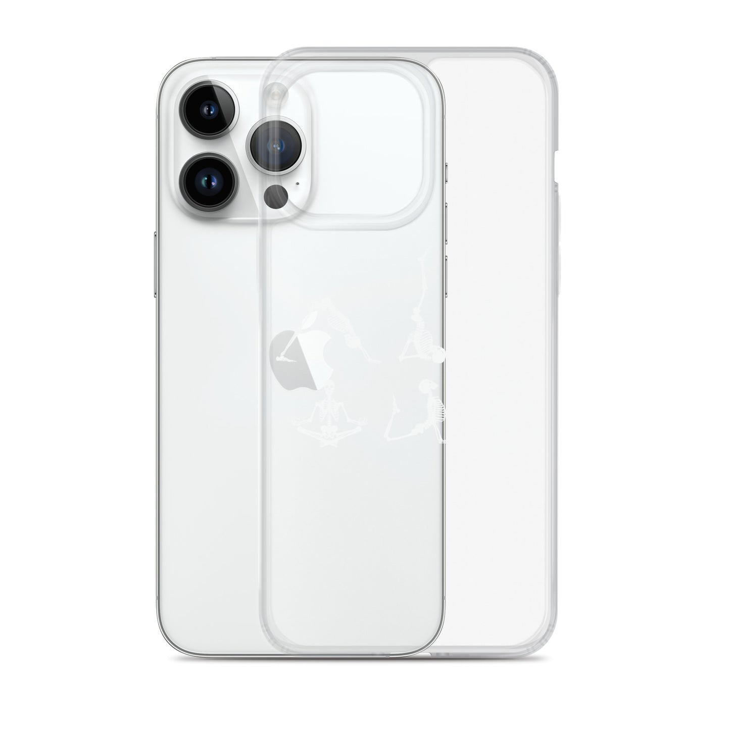 Skeletons doing yoga on a clear case for iPhone