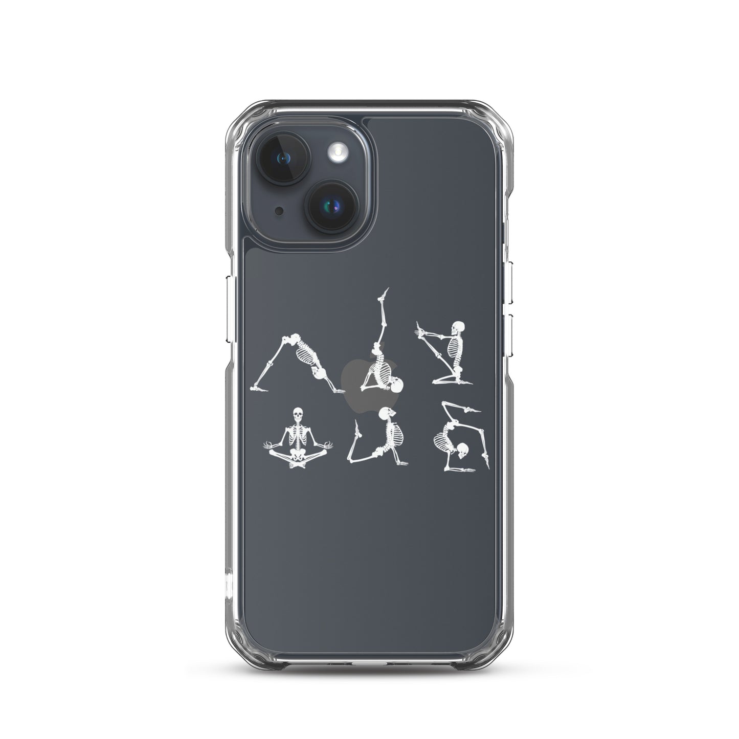 Skeletons doing yoga on a clear case for iPhone