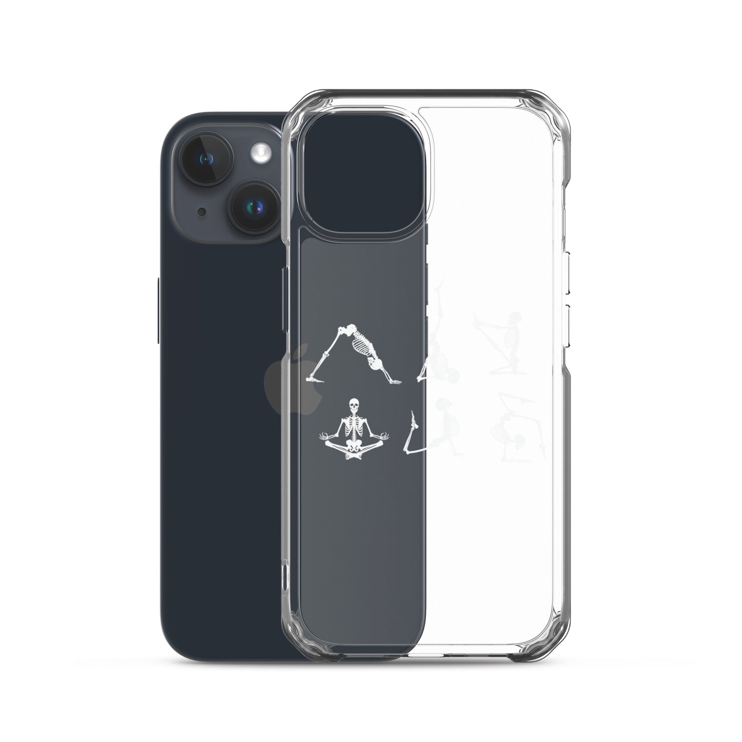 Skeletons doing yoga on a clear case for iPhone