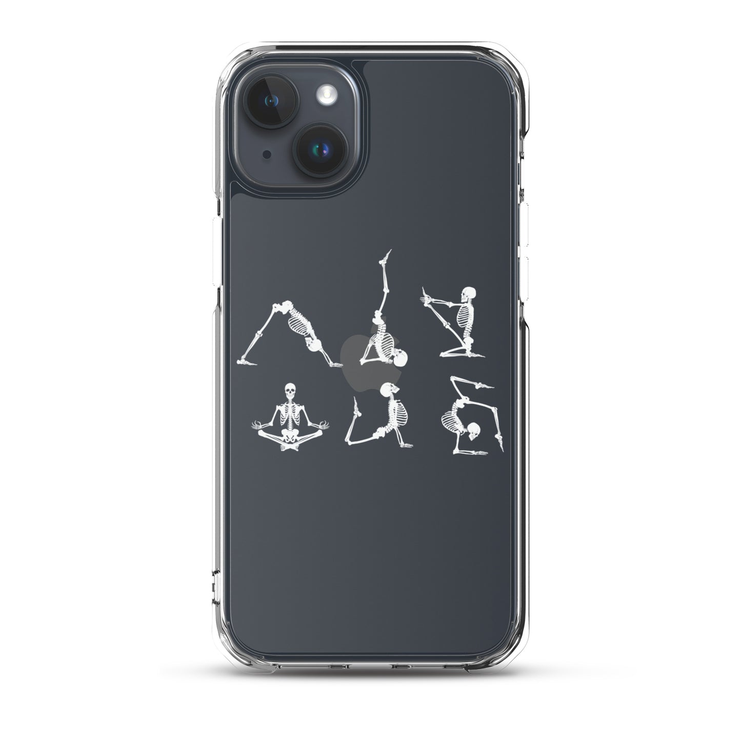 Skeletons doing yoga on a clear case for iPhone