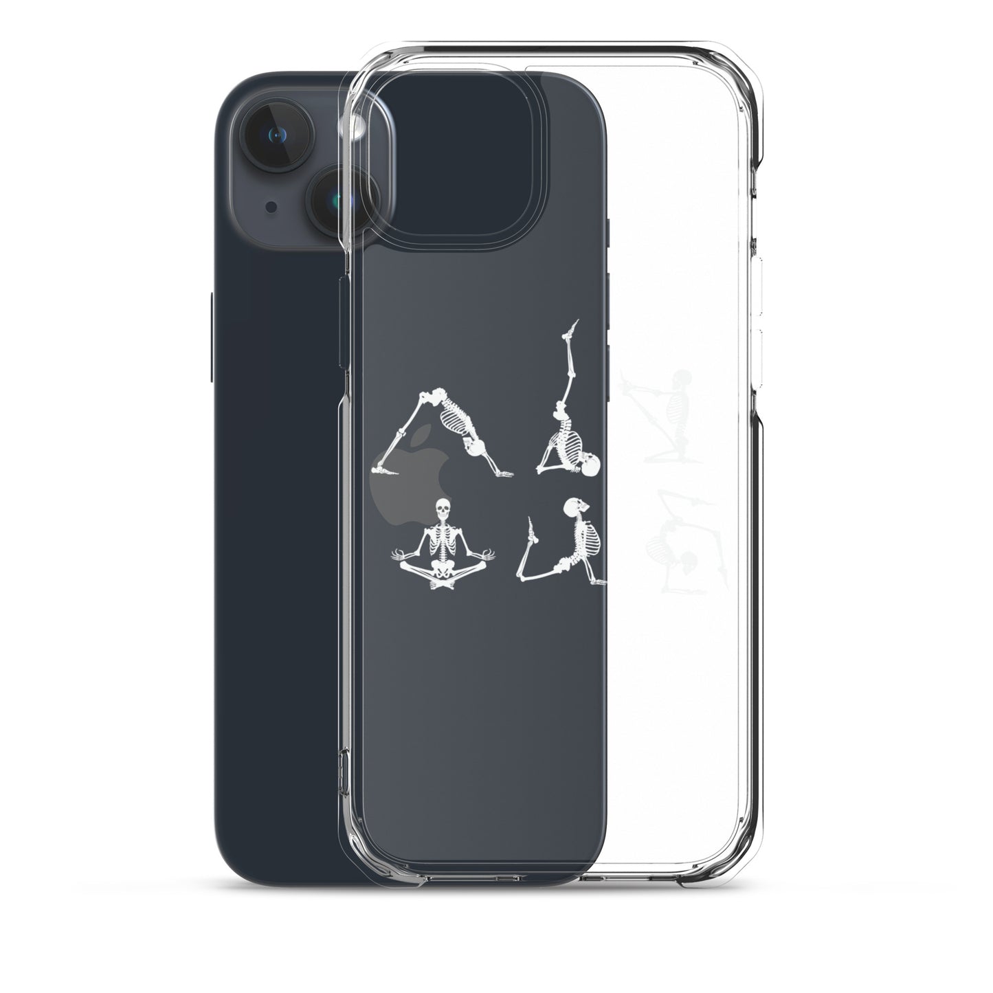 Skeletons doing yoga on a clear case for iPhone