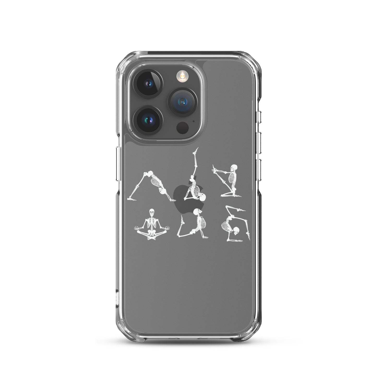 Skeletons doing yoga on a clear case for iPhone