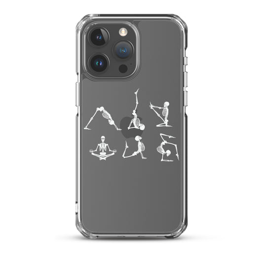 Skeletons doing yoga on a clear case for iPhone