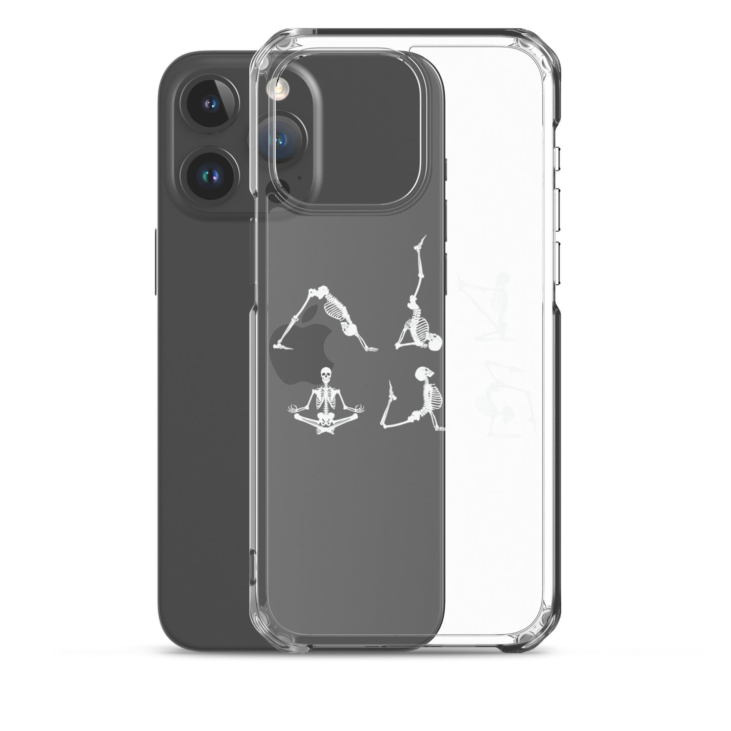 Skeletons doing yoga on a clear case for iPhone