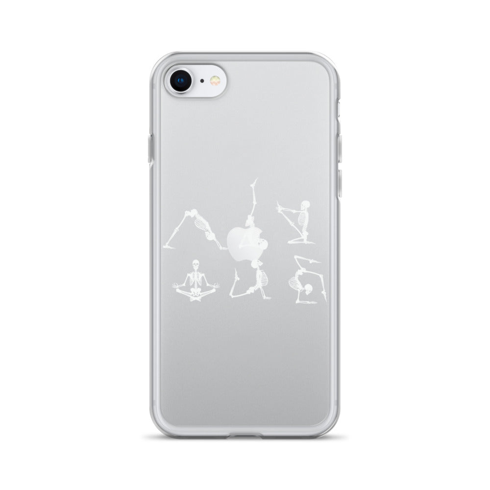 Skeletons doing yoga on a clear case for iPhone