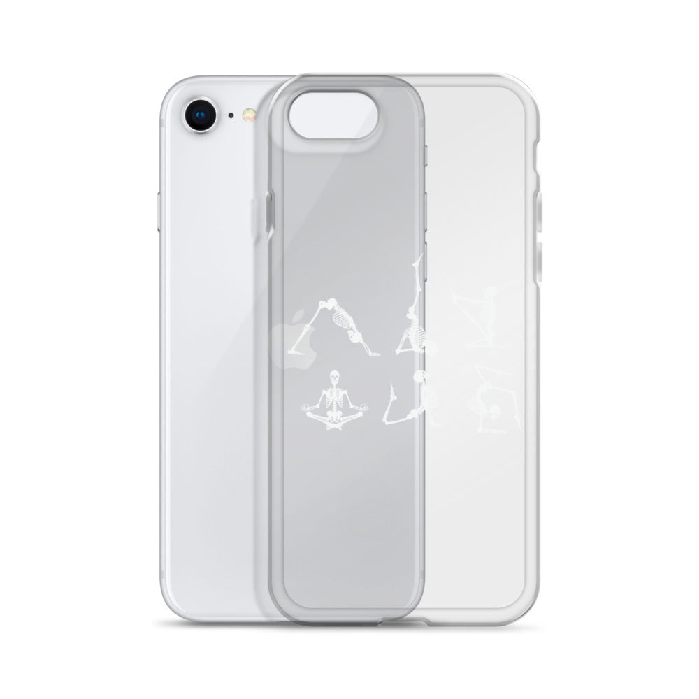 Skeletons doing yoga on a clear case for iPhone