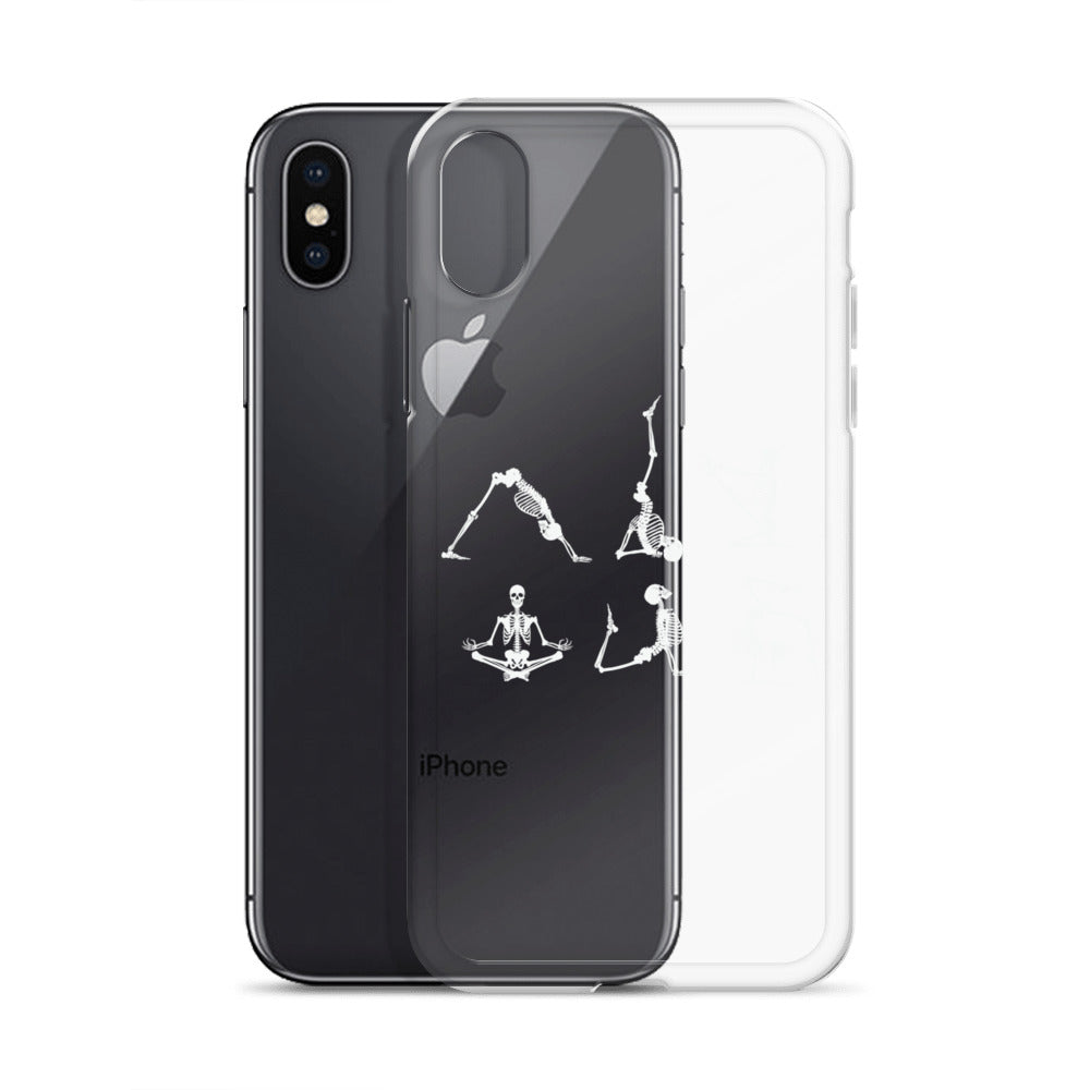 Skeletons doing yoga on a clear case for iPhone