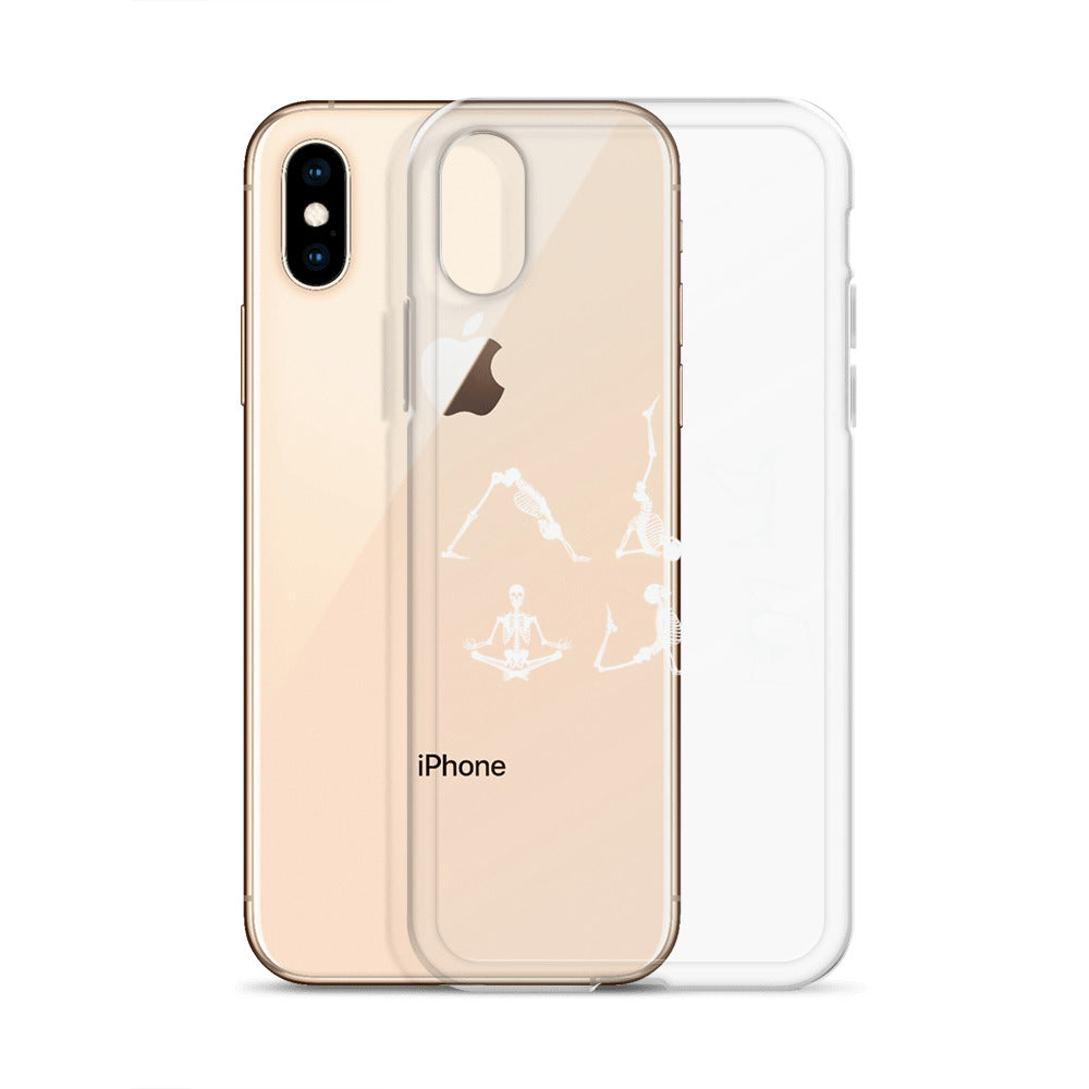 Skeletons doing yoga on a clear case for iPhone