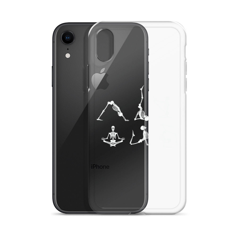 Skeletons doing yoga on a clear case for iPhone