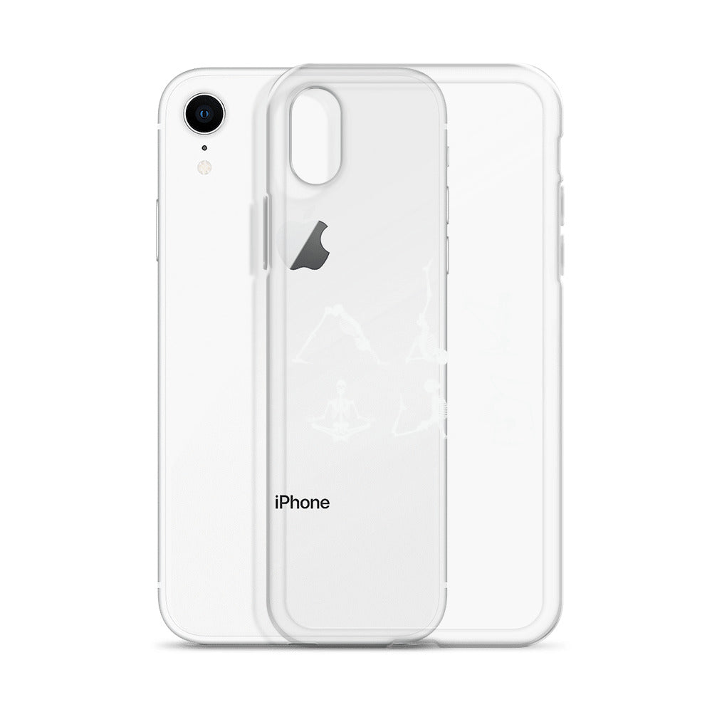 Skeletons doing yoga on a clear case for iPhone