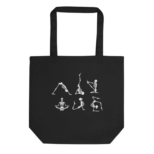 Skeletons doing yoga on an Eco Tote Bag