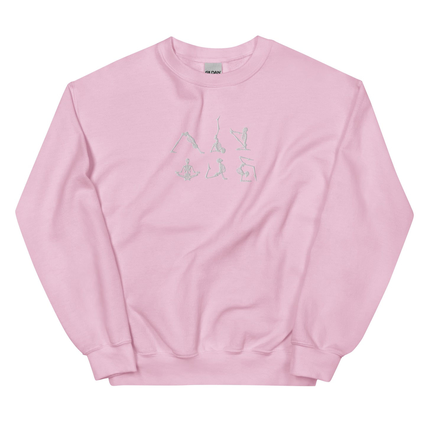 Embroidered skeletons doing yoga crewneck